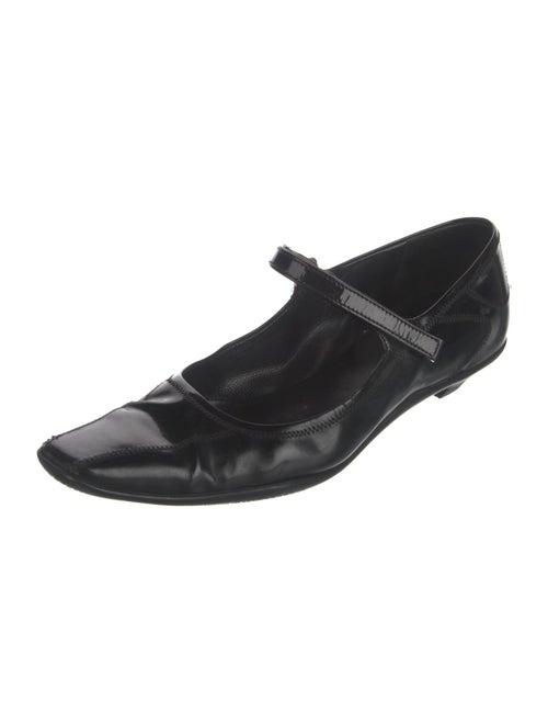 Prada Patent Leather Chain-Link Accents Mary Jane Flats