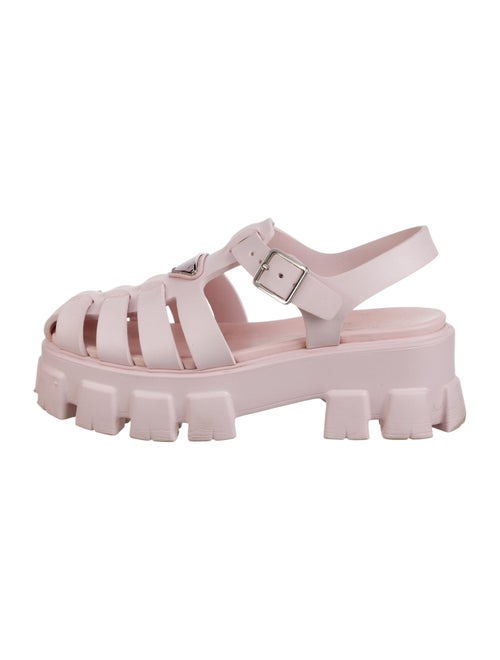 Prada Enameled Metal Triangle Leather Gladiator Sandals