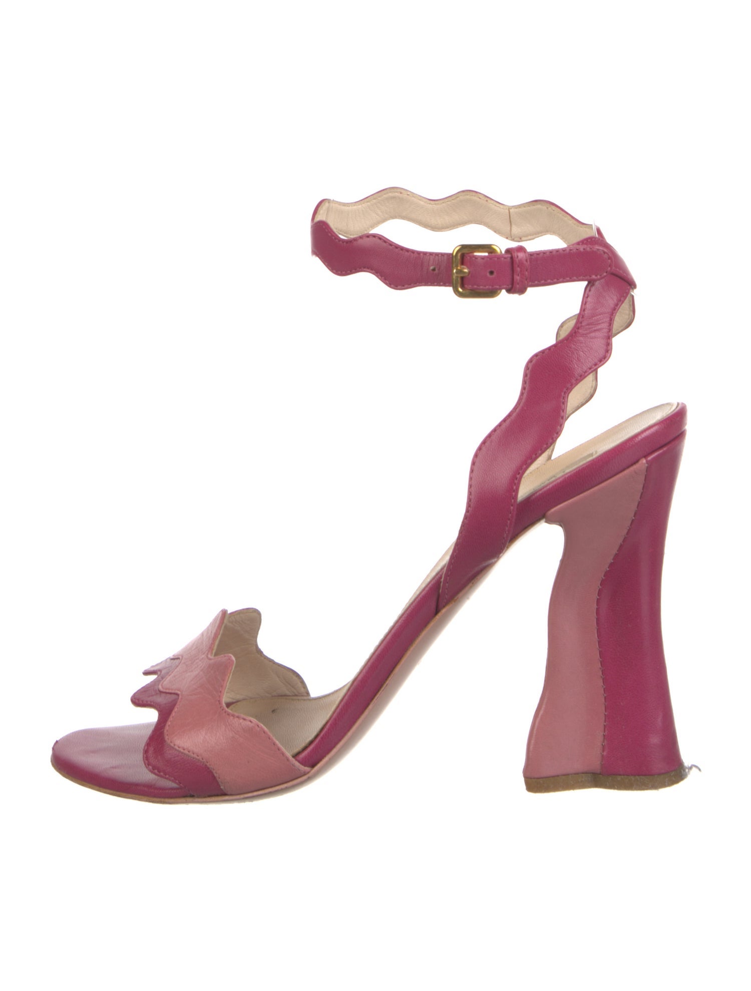 Prada Leather Scalloped Accent Sandals