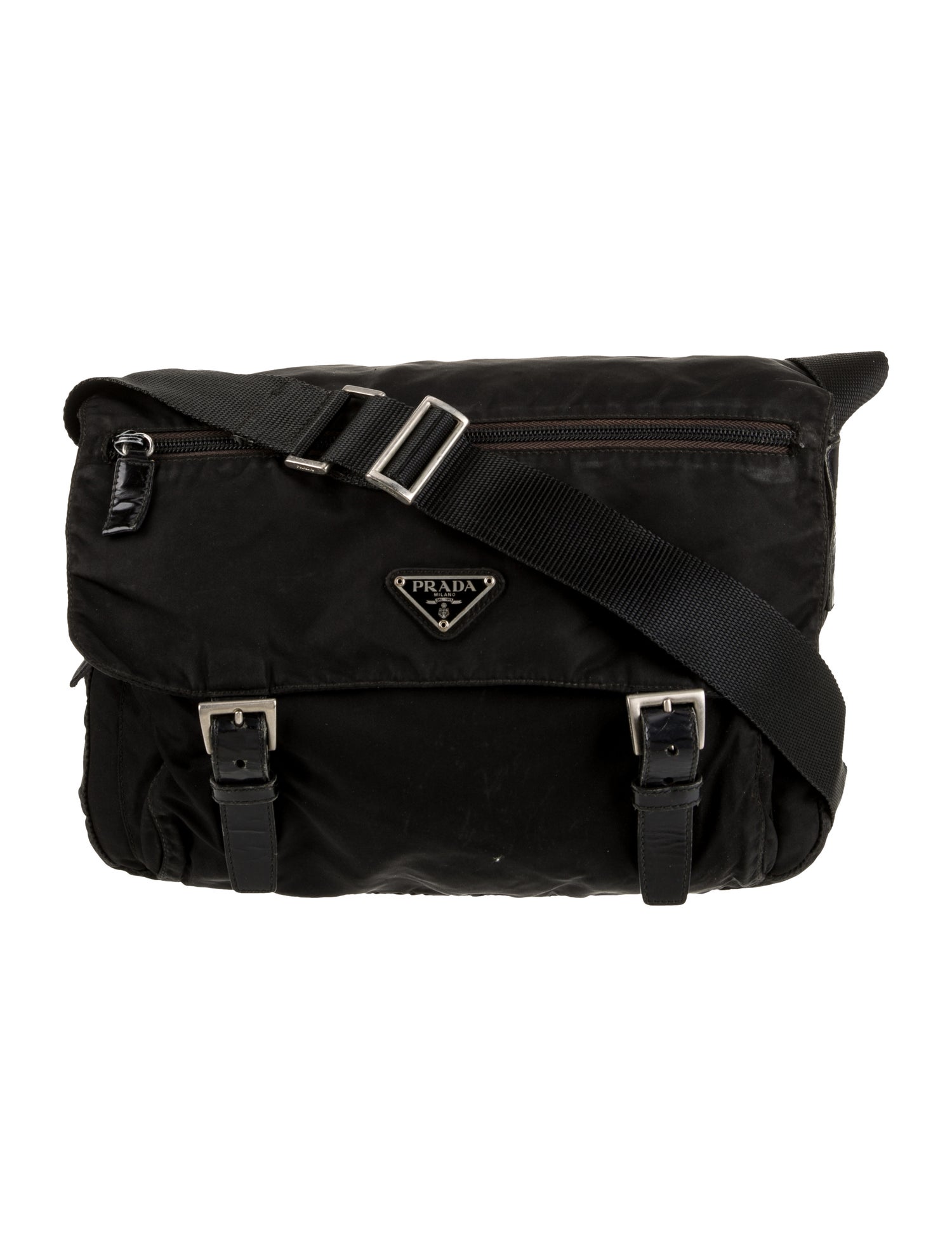 Prada Enameled Metal Triangle Messenger Bag