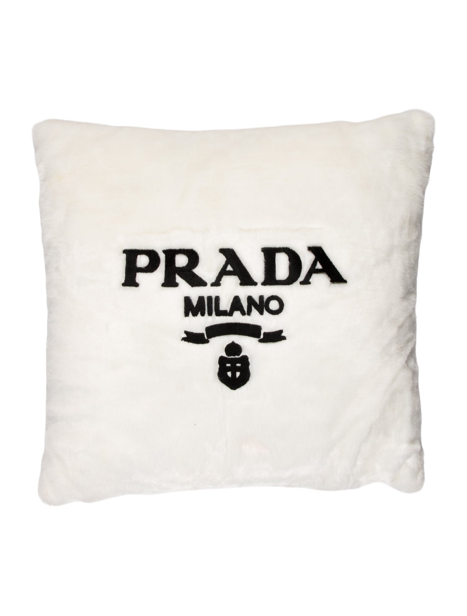 Prada Signature Logo Faux Fur Throw Pillow