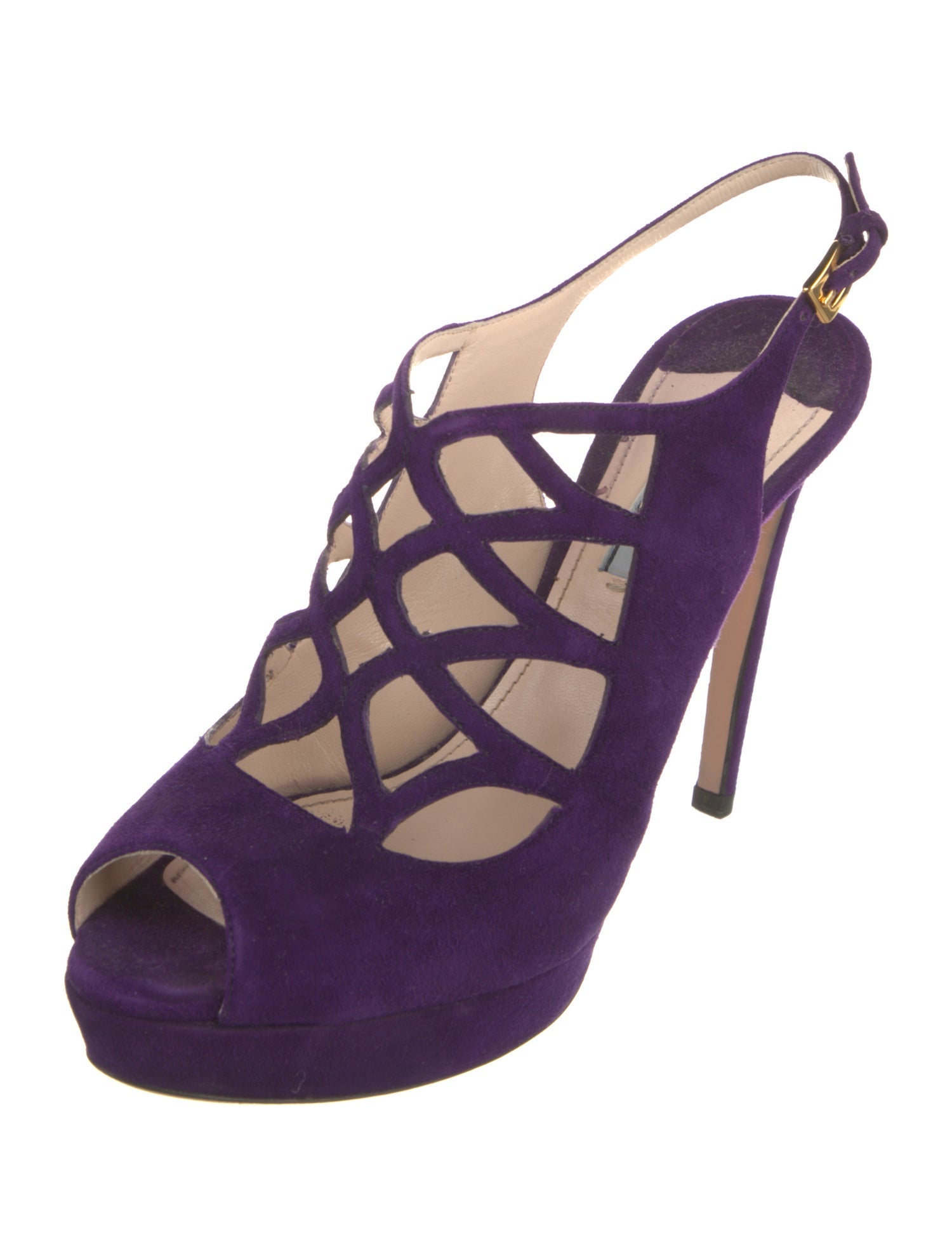 Prada Suede Lasercut Accents Slingback Sandals