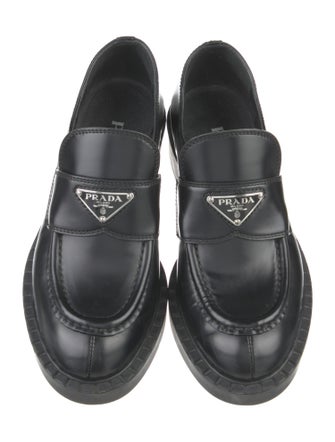 Prada Enameled Metal Triangle Leather Oxfords