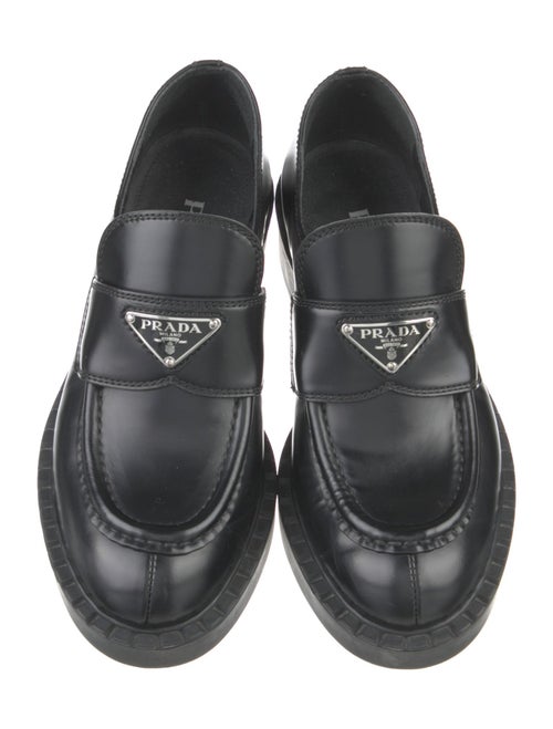 Prada Enameled Metal Triangle Leather Oxfords
