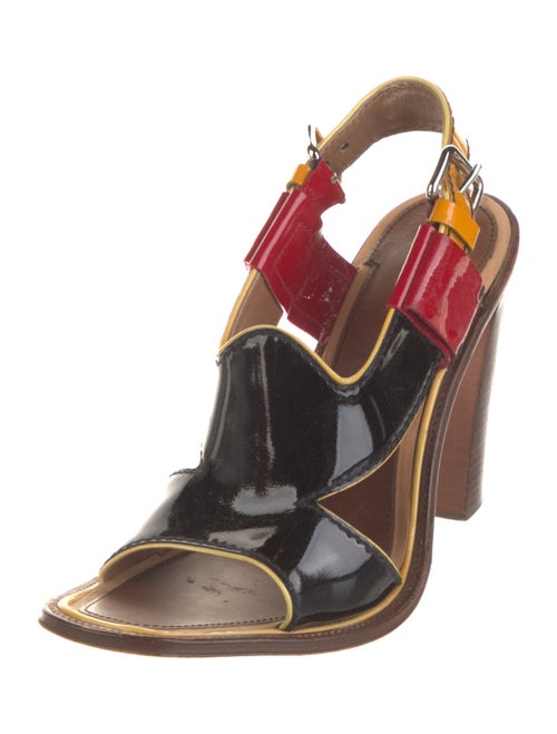 Prada Patent Leather Colorblock Pattern Slingback Sandals
