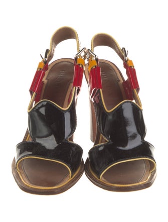 Prada Patent Leather Colorblock Pattern Slingback Sandals