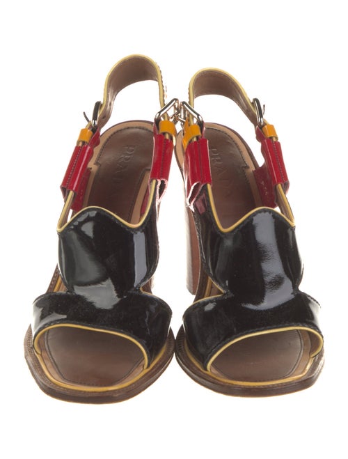 Prada Patent Leather Colorblock Pattern Slingback Sandals