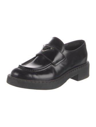 Prada Enameled Metal Triangle Leather Oxfords