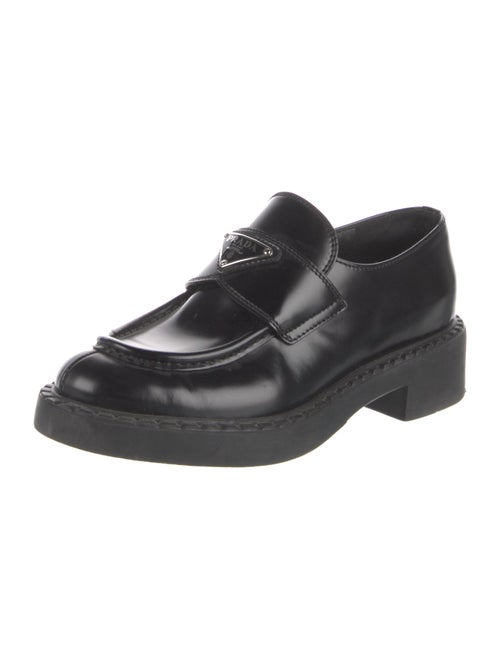 Prada Enameled Metal Triangle Leather Oxfords