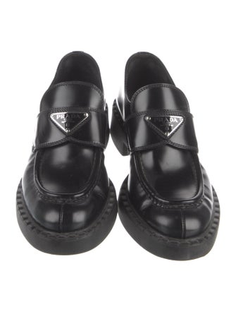Prada Enameled Metal Triangle Leather Oxfords