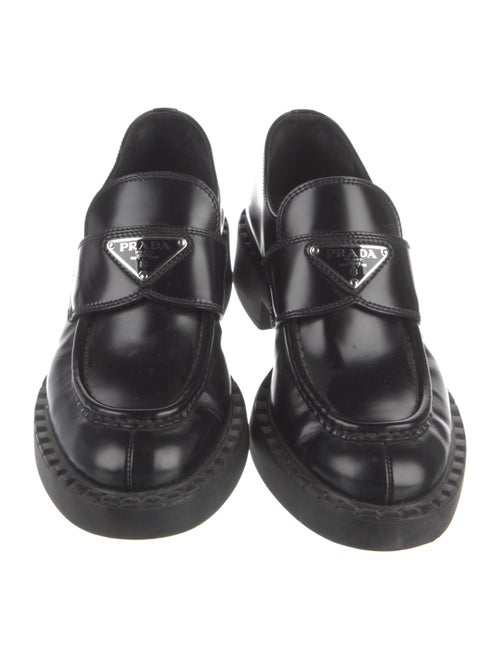 Prada Enameled Metal Triangle Leather Oxfords