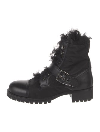Prada Leather Fur Trim Combat Boots