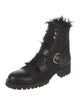 Prada Leather Fur Trim Combat Boots