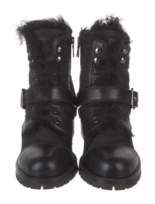 Prada Leather Fur Trim Combat Boots