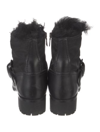 Prada Leather Fur Trim Combat Boots
