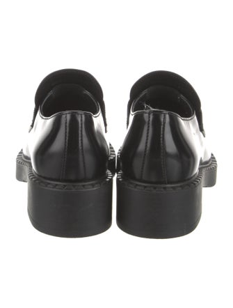 Prada Enameled Metal Triangle Leather Loafers