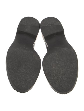 Prada Enameled Metal Triangle Leather Loafers