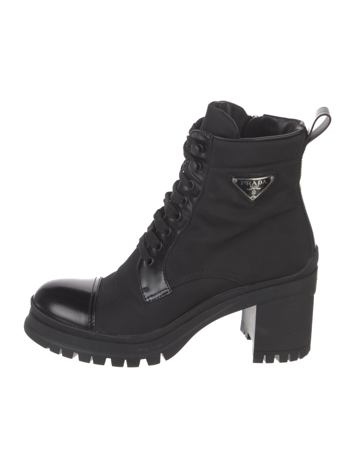 Prada Nylon Leather Trim Embellishment Combat Boots