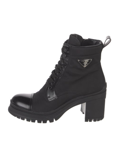 Prada Nylon Leather Trim Embellishment Combat Boots