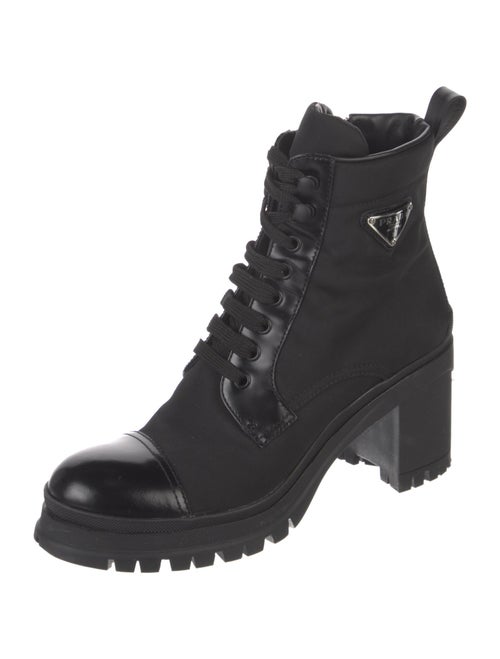 Prada Nylon Leather Trim Embellishment Combat Boots