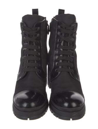 Prada Nylon Leather Trim Embellishment Combat Boots