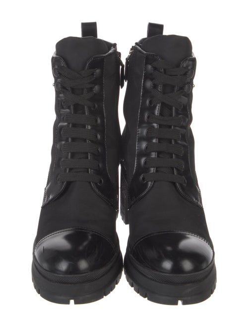 Prada Nylon Leather Trim Embellishment Combat Boots