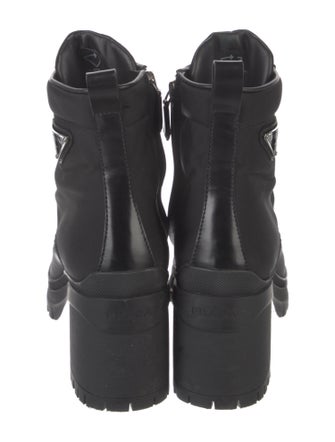 Prada Nylon Leather Trim Embellishment Combat Boots