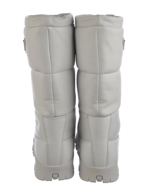 Prada Enameled Metal Triangle Leather Boots