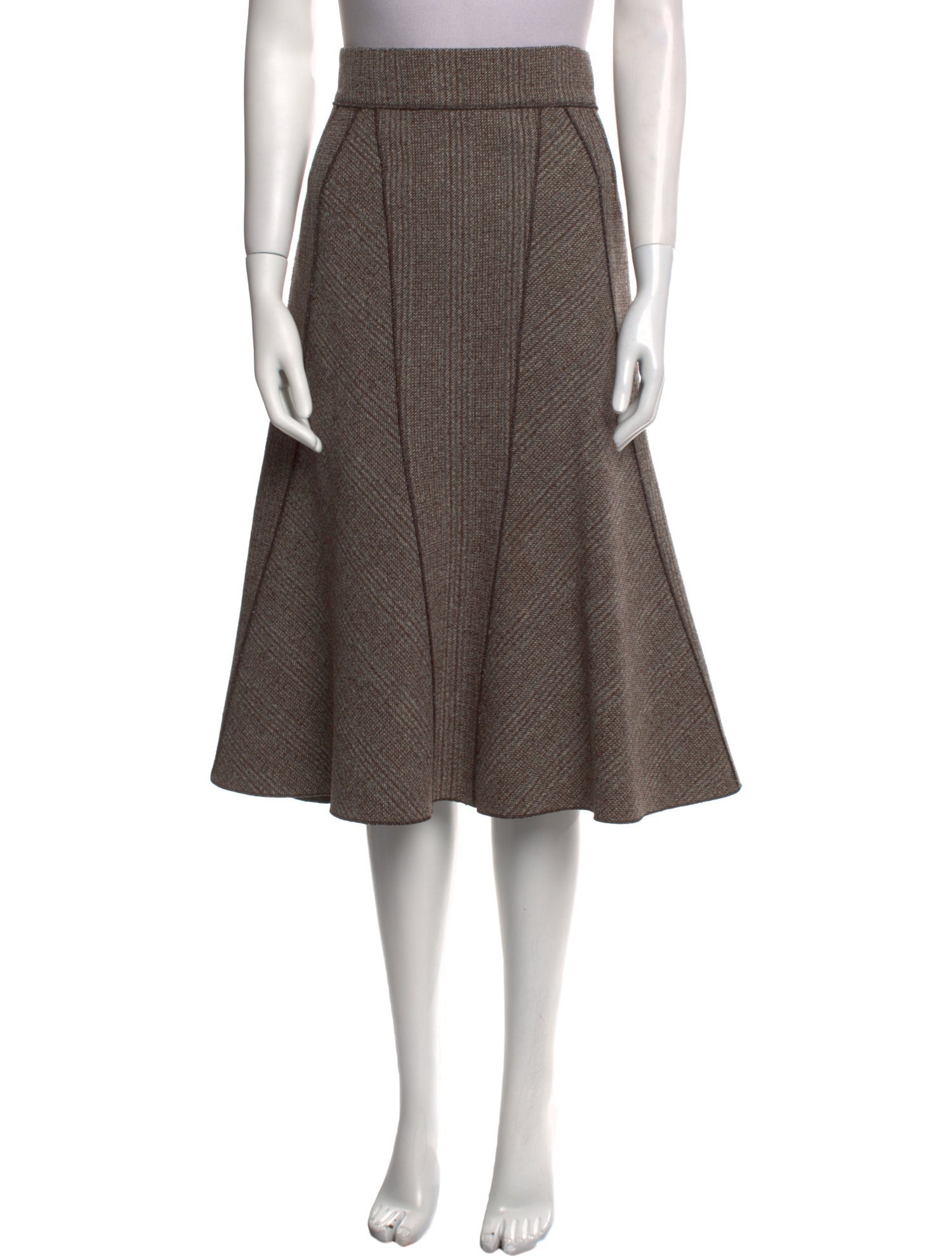 Prada Virgin Wool Midi Length Skirt - Brown Skirts, Clothing