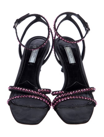 Prada Leather Crystal Embellishments Sandals
