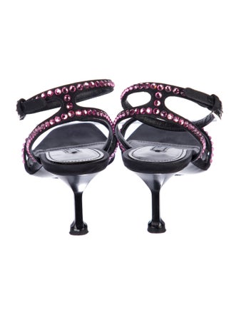 Prada Leather Crystal Embellishments Sandals