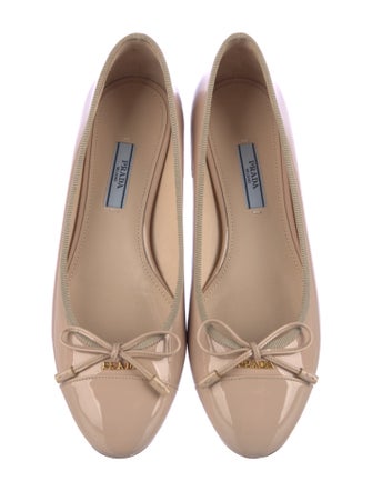 Prada Patent Leather Bow Accents Ballet Flats