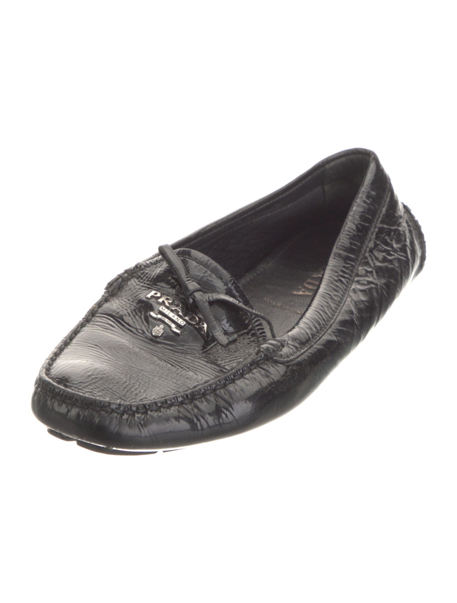Prada Patent Leather Bow Accents Loafers