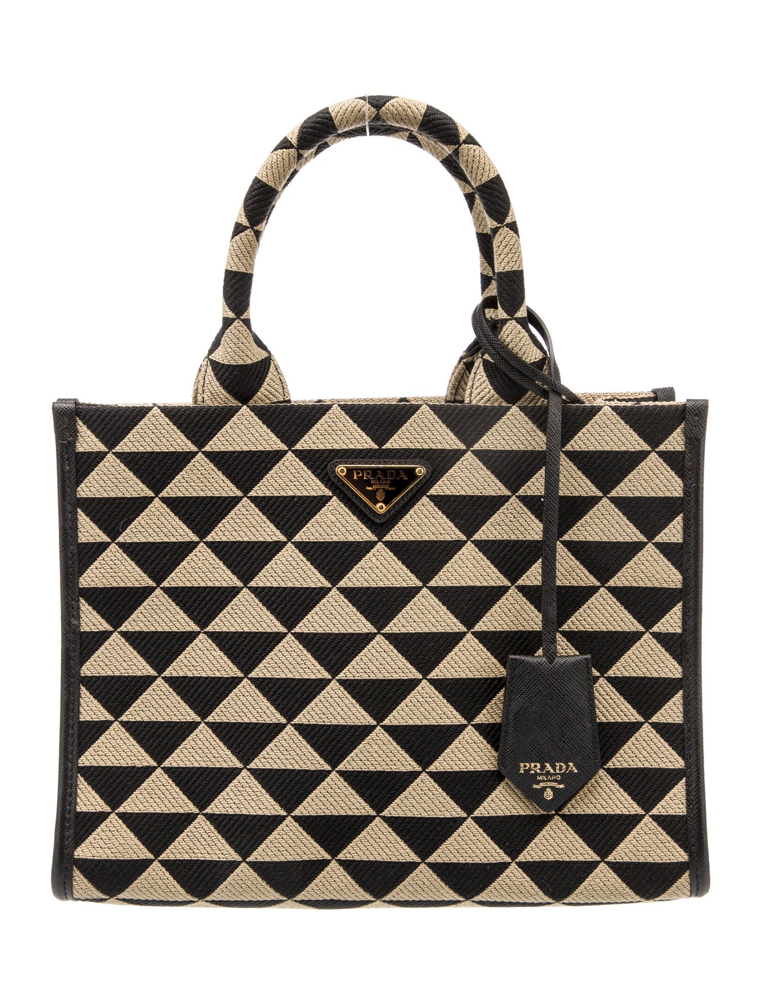 Prada Enameled Metal Triangle Top Handle Bag