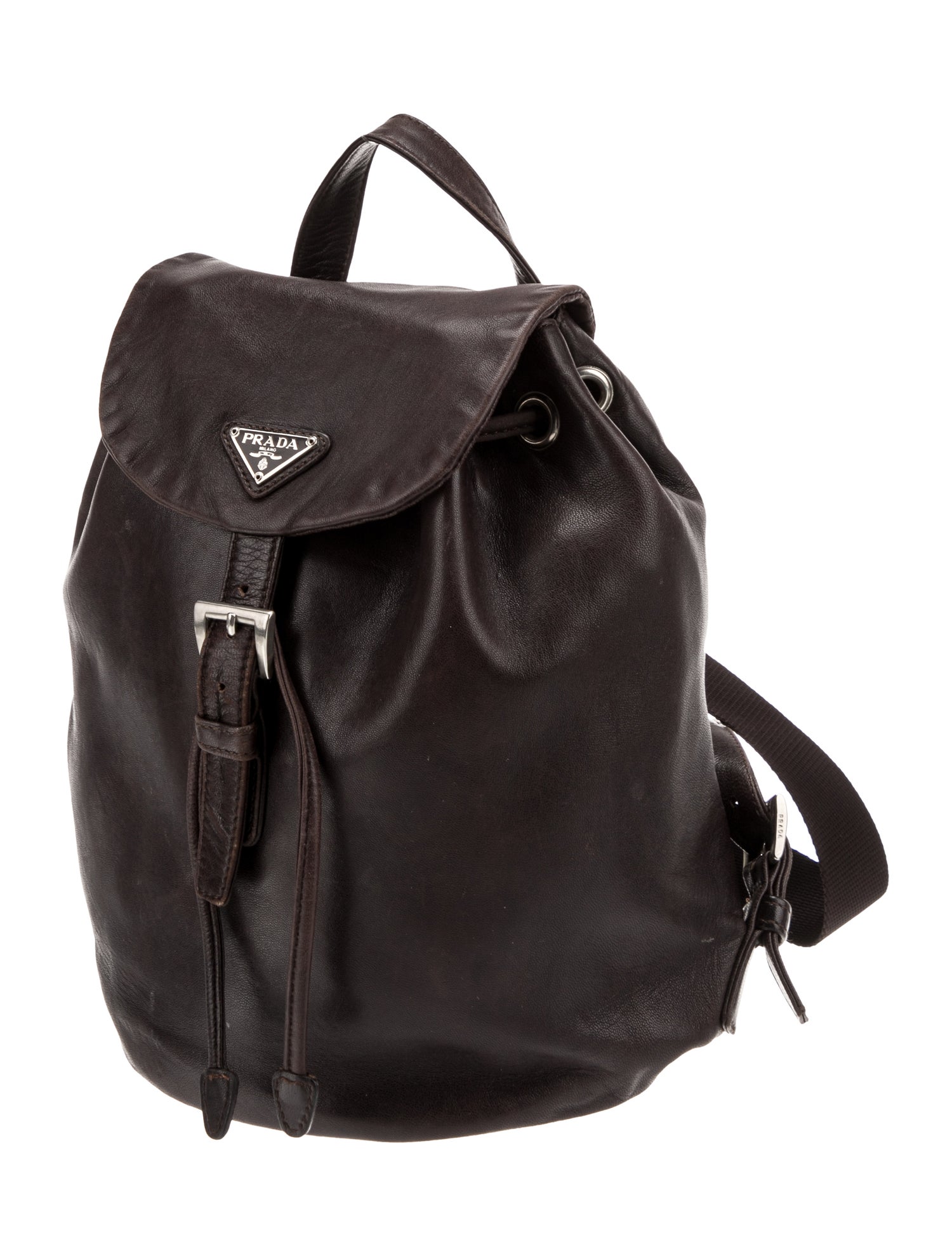 Prada Enameled Metal Triangle Backpack