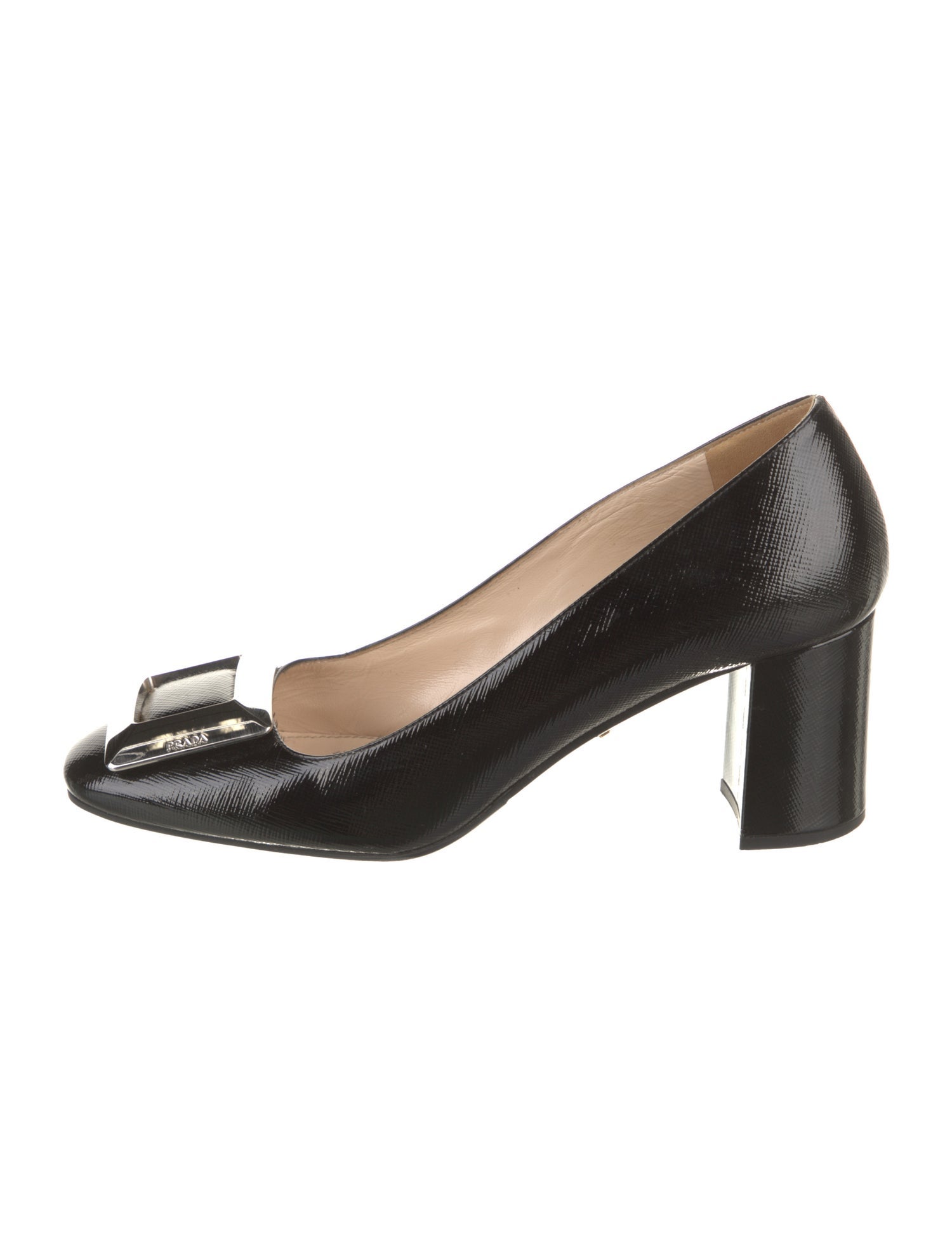 Prada Saffiano Leather Leather Trim Embellishment Pumps