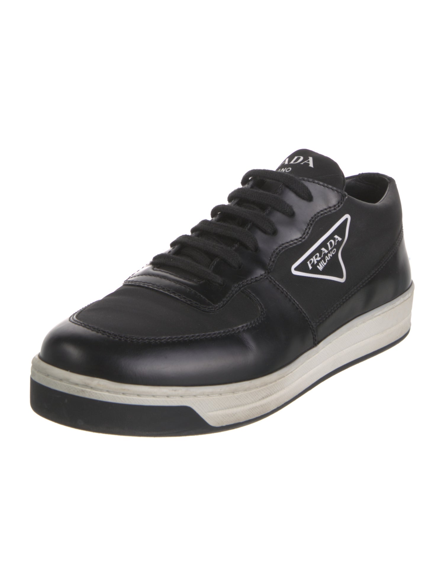 Prada Leather Graphic Print Sneakers