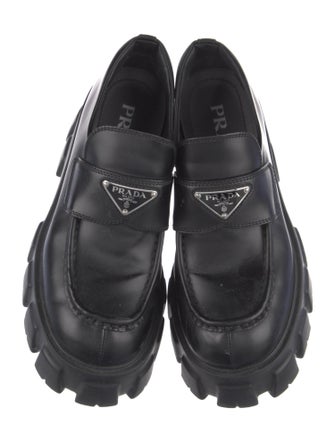 Prada Enameled Metal Triangle Leather Oxfords