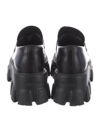 Prada Enameled Metal Triangle Leather Oxfords