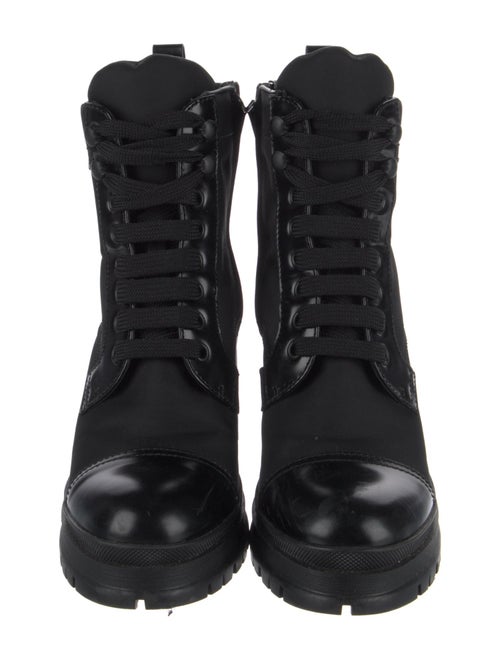 Prada Enameled Metal Triangle Nylon Combat Boots