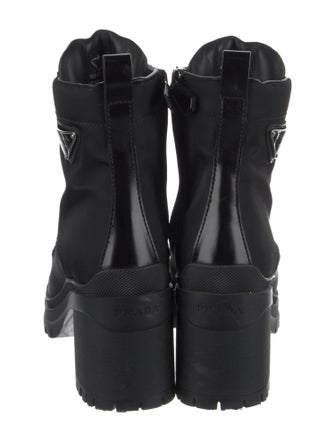 Prada Enameled Metal Triangle Nylon Combat Boots