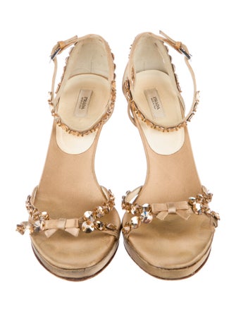 Prada Satin Bow Accents Slingback Sandals