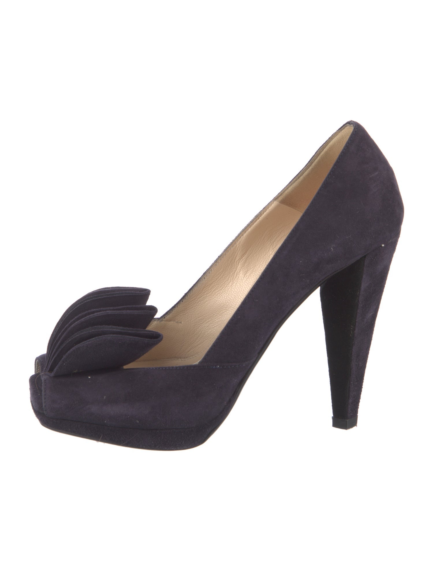 Prada Suede Ruffle Embellishment Pumps