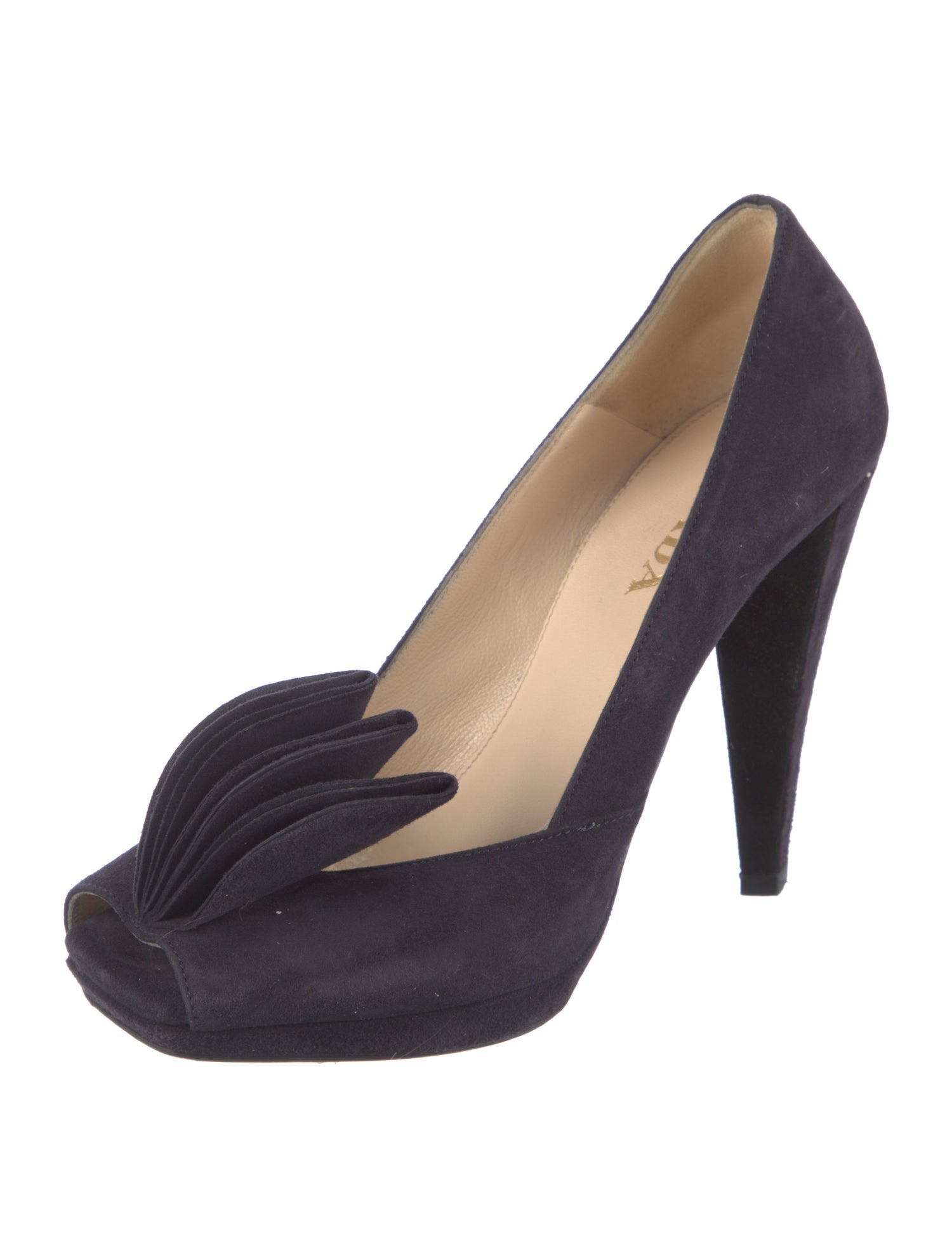 Prada Suede Ruffle Embellishment Pumps
