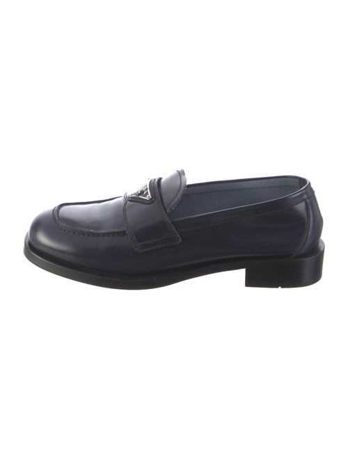 Prada Enameled Metal Triangle Leather Loafers
