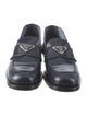 Prada Enameled Metal Triangle Leather Loafers