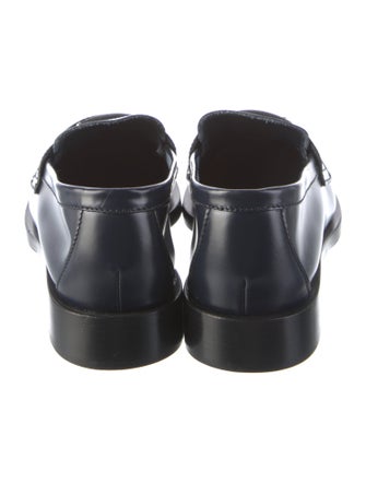 Prada Enameled Metal Triangle Leather Loafers