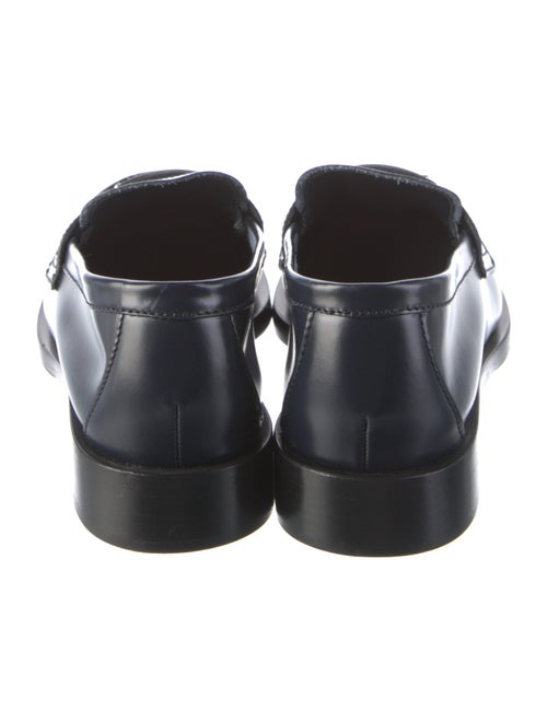 Prada Enameled Metal Triangle Leather Loafers