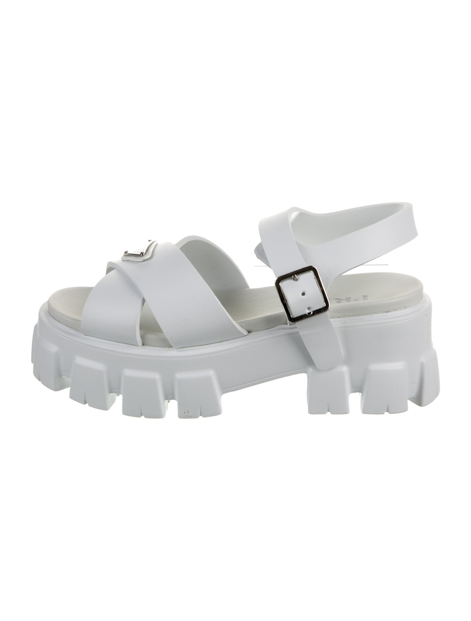 Prada Enameled Metal Triangle Rubber Slingback Sandals