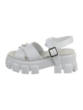 Prada Enameled Metal Triangle Rubber Slingback Sandals